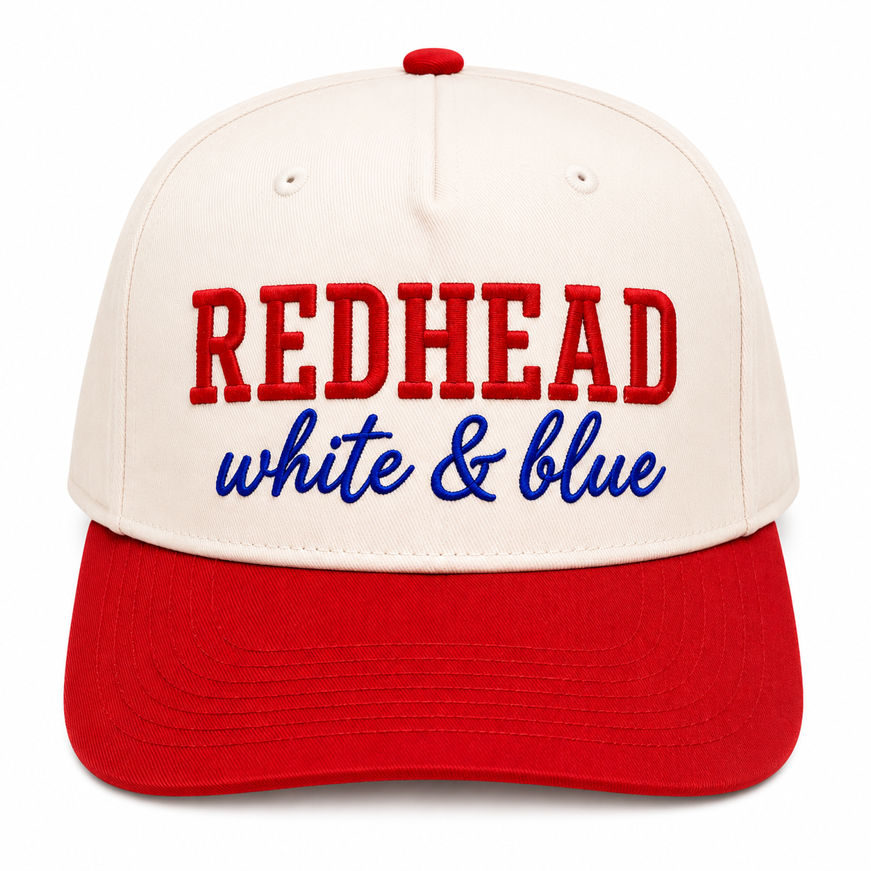 Redhead, White and Blue Snapback
