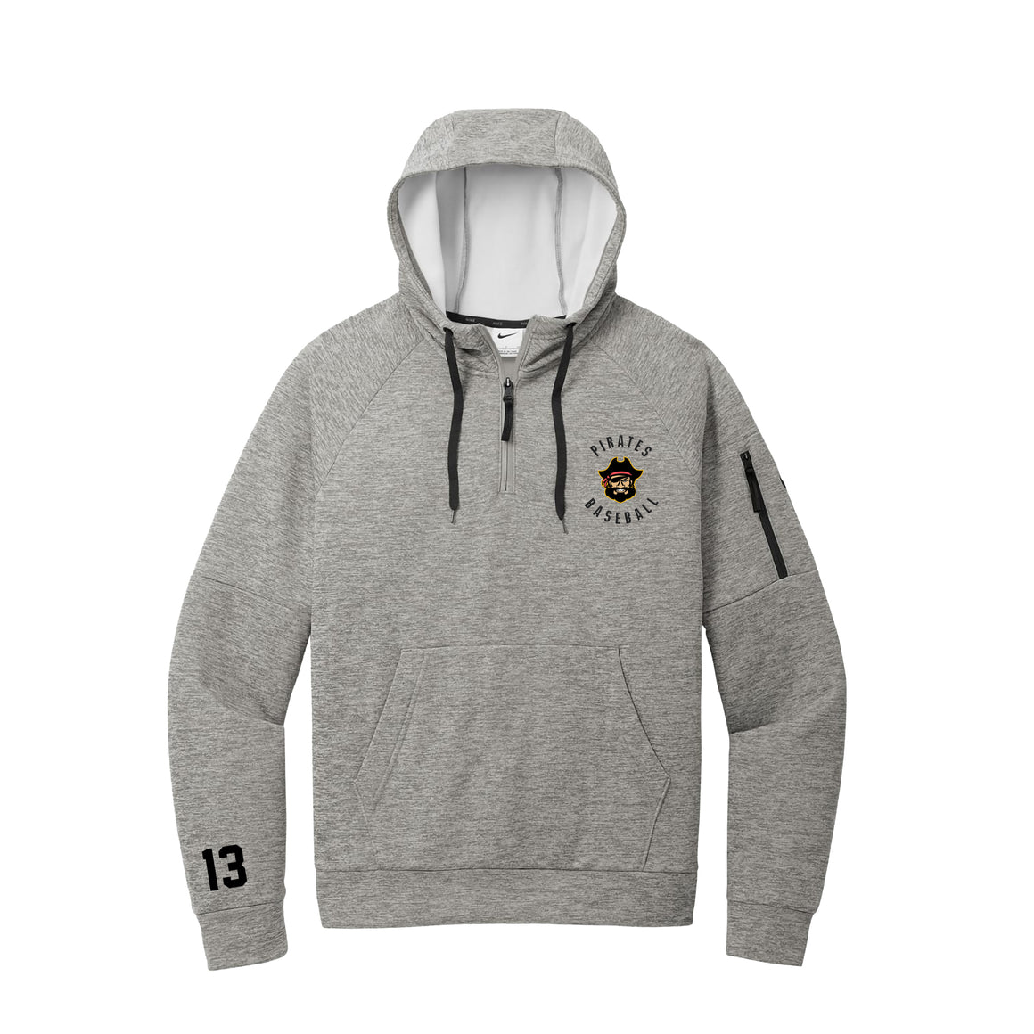 Pirates Adult Nike Therma-FIT Pocket 1/4-Zip Fleece Hoodie (Grey Heather)