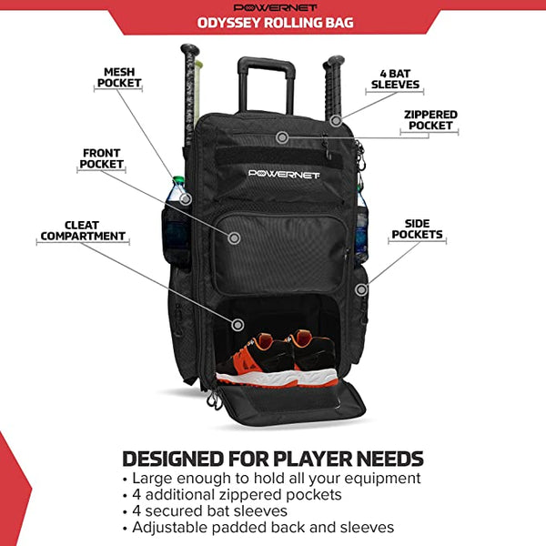 Custom Embroidered Odyssey Rolling Baseball Bag Nobriga Sports